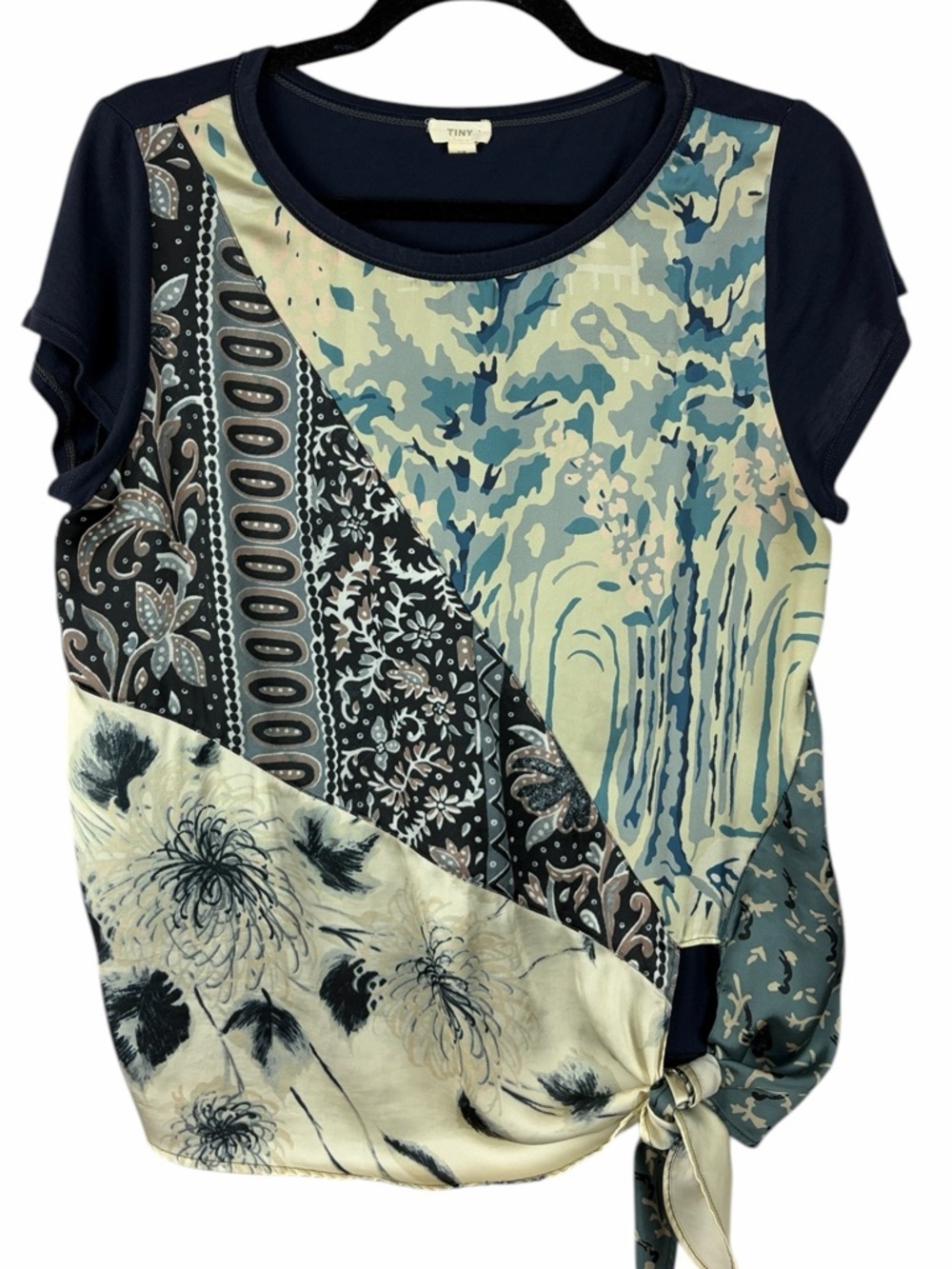 TINY Mixed Print Tie Waist Blouse Patchwork Floral Abstract Top Medium